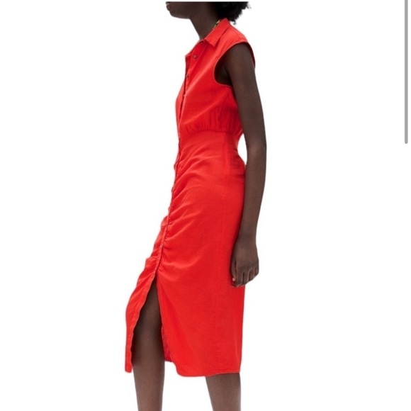 Zara red button down linen dress - Picture 2 of 5